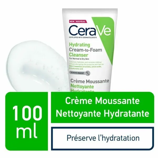 CERAVE CREME Moussante Nettoyante Hydratante Peau Normale à Sèche | 100ml