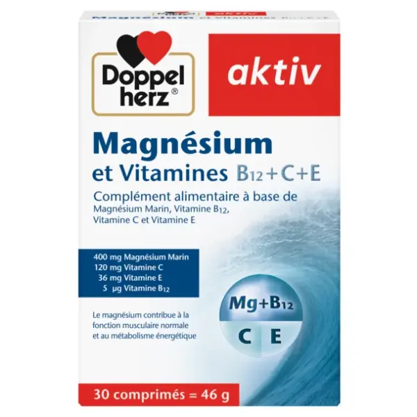 DOPPELHERZ MAGNESIUM ET VITAMINES B12+C+E 30 COMPRIMES