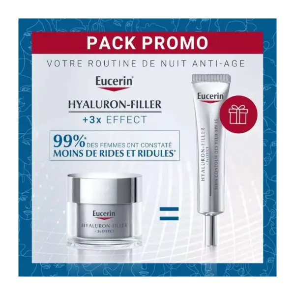 EUCERIN HYALURON FILLER *3 EFFECTS SOIN DE NUIT 50 ML + SOIN CONTOUR DES YEUX 15 ML OFFERT