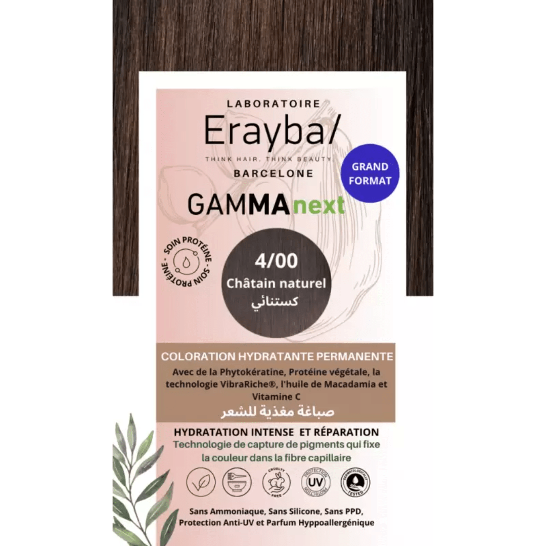 Erayba-Gamma-next-Coloration-400-chatin-naturel-1.png Erayba Gamma Next Coloration 4/00 chatin naturel Coloration Hydratante Permanente – Image 1