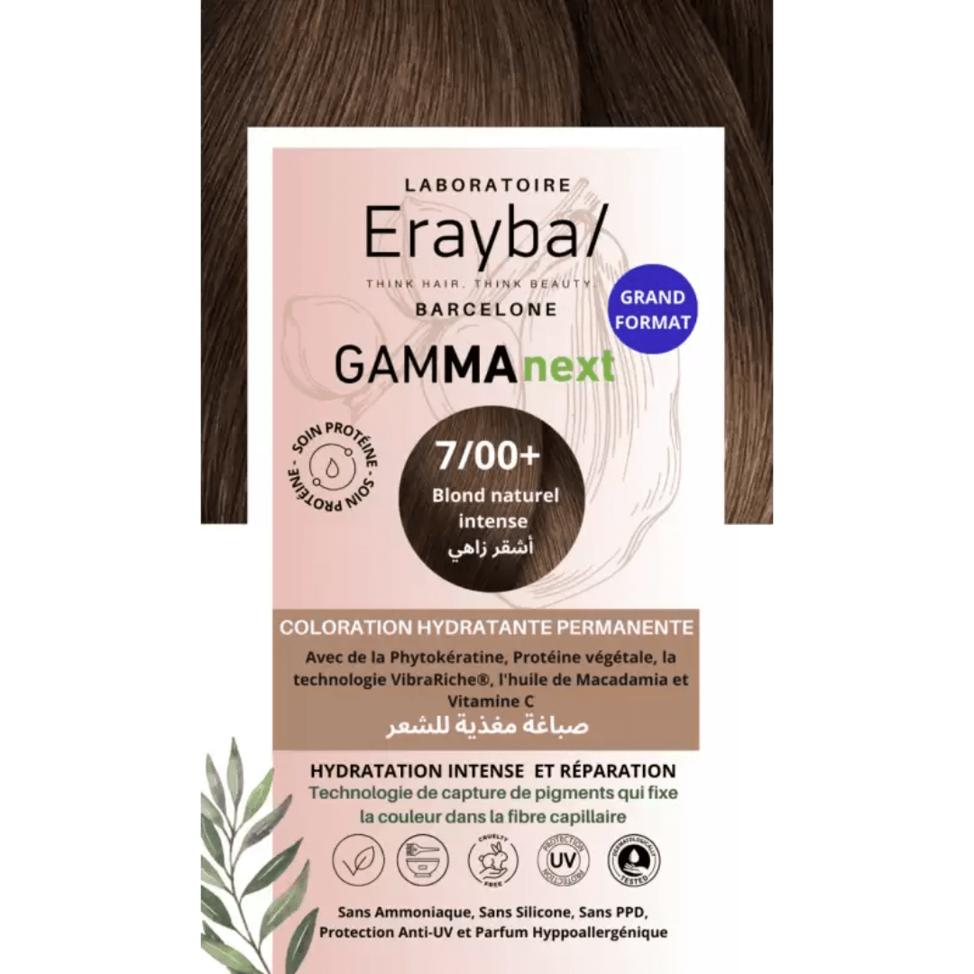 Erayba-Gamma-next-Coloration-700-Blond-Natural-intense-1.png Erayba Gamma Next Coloration 7/00+ Blond Natural intense Coloration Hydratante Permanente – Image 1