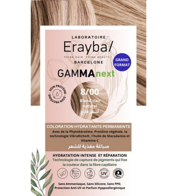 erayba-next-coloration-hydratante-permanente-n8-blond-clair-naturel-1.jpg Erayba Gamma Next Coloration 8/00 Blond clair Natural Coloration Hydratante Permanente – Image 1