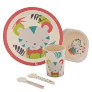 Bebe Confort – Coffret repas en Bambou (Assiette, bol, verre, cuillère, fourchette) – Jungle Vibes (18M +)