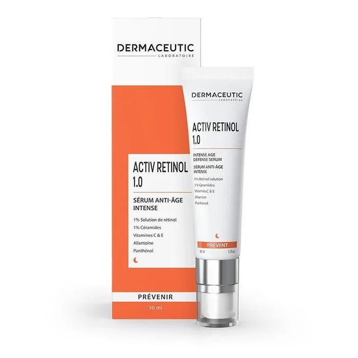 3760135010059_activ_retinol_1.0_packshot_flacon_etuis-1.jpg DERMACEUTIC ACTIV RETINOL 1.0 SERUM ANTI AGE INTENSIF DES 45 ANS 30 ML – Image 1