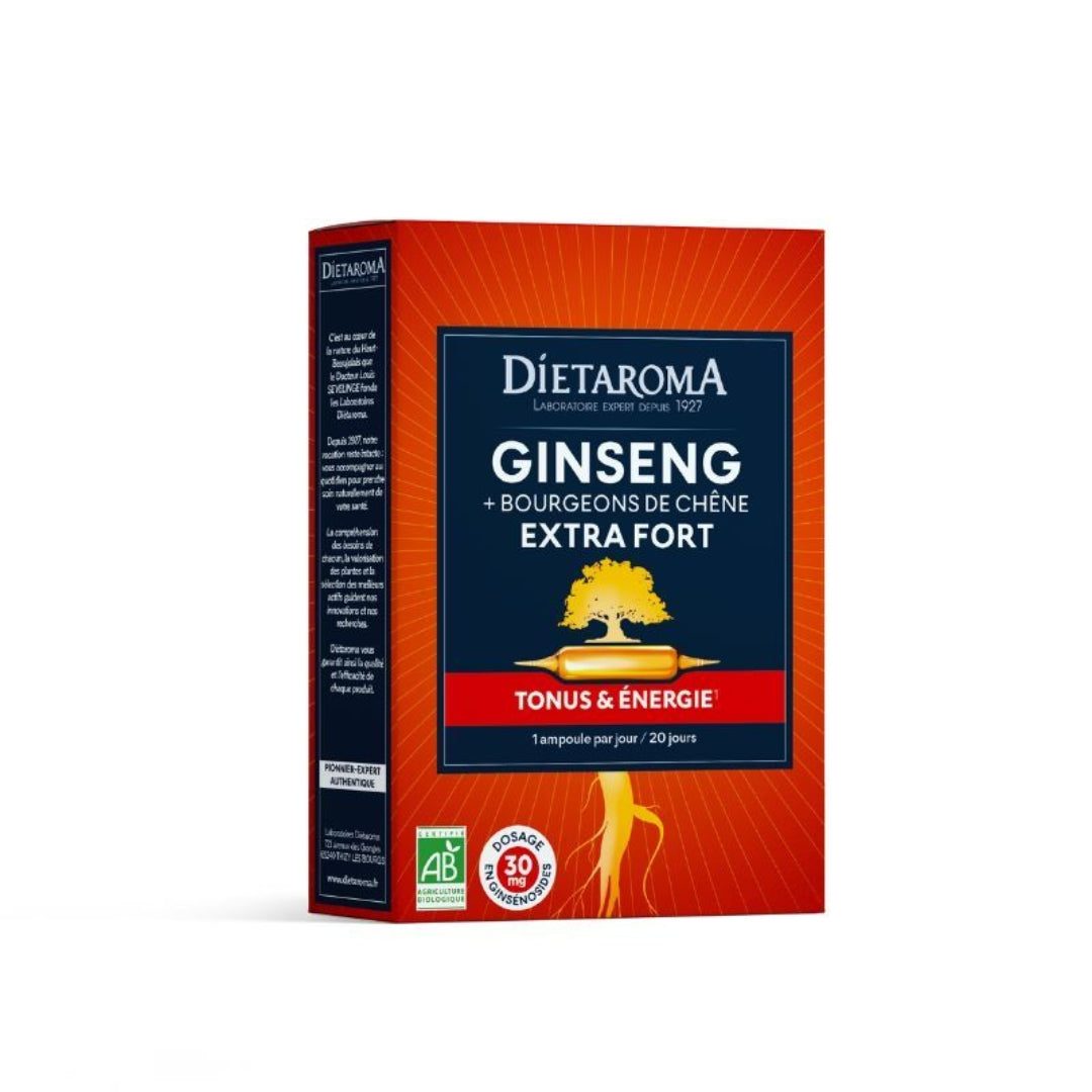 Dietaroma-Ginseng-gelee-royale-20-ampoules.jpg DIETAROMA GINSENG GELEE ROYALE ACEROLA FORTIFIANT ET DYNAMISANT AMPOULES 20 JOURS – Image 1