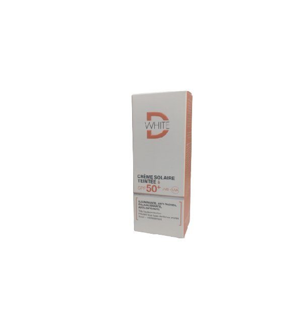 Dwhite-Ecran-solaire-teinte-spf50-50ml-1-2.jpg D-WHITE CREME SOLAIRE TEINTE CLAIR SPF 50+ – Image 1