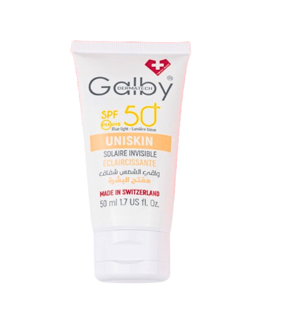 Galby-Dermatech-Uniskin-Solaire-Invisible-Eclaircissante-spf50-50ml-1.png GALBY UNISKIN CREME SOLAIRE INVISIBLE ECLAIRCISSANTE SPF50+ 50 ML – Image 1