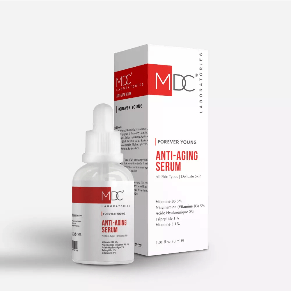 anti-aging-serum-mdc-1.png MDC OFFRE FOREVER YOUNG SERUM ANTI AGE 30 ML + CREME HYDRATANTE 30ML + TROUSSE OFFRTES – Image 1