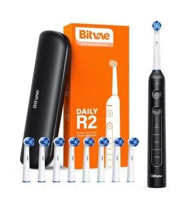 BITVAE DAILY R2 ROTARY ELECTRIC TOOTHBRUSH x 8 REPLACEABLE BRUSH HEADS