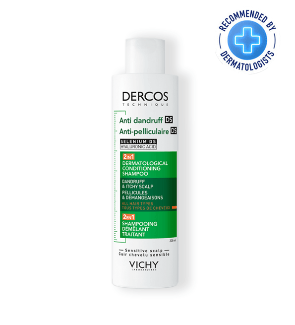 dsss2.png VICHY DERCOS DS 2 EN 1 SHAMPOING ANTI PELLICULAIRE DEMELANT TRAITANT 200 ML – Image 1