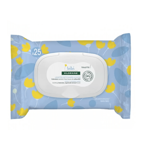 yuyttfuyt-1.png KLORANE BEBE LINGETTES NETTOYANTES POUR LE CHANGE BOITE DE 25 – Image 1